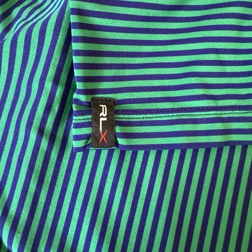 RLX Ralph Lauren Polo Shirt Men's Size SM Striped Green‎ Blue Golf Performance